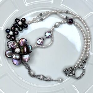 Handmade Freshwater Peacock Pearl Triple Flower 🌺 🌺 🌺 Braided Necklace Extender
